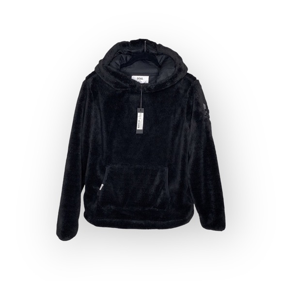 new SoulCycle ☻ Faux Shearling Reversible Mesh Skull Embroidered Pullover Hoodie - Picture 5 of 16